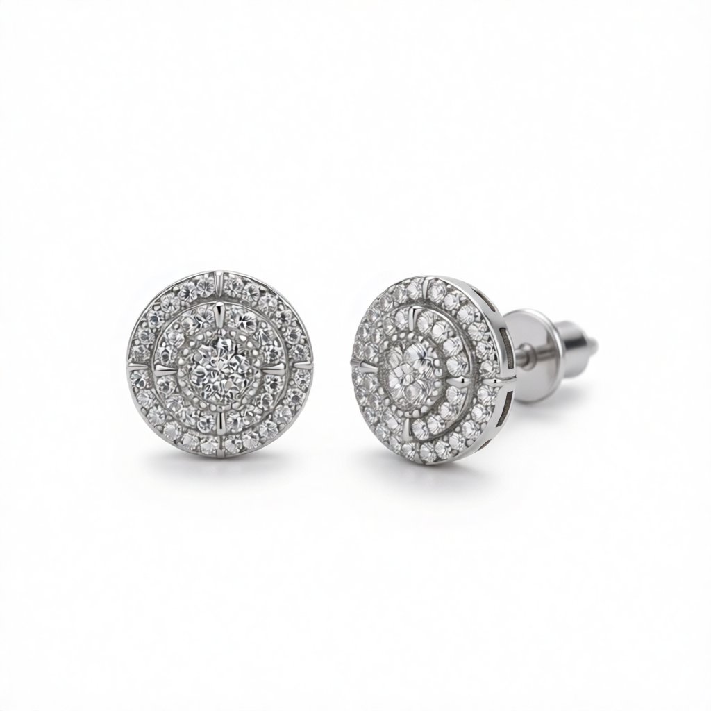 Cubic Zirconia and Silver-Plated Round Stud Earring, silver stud earrings for women, botanical inspired, side view