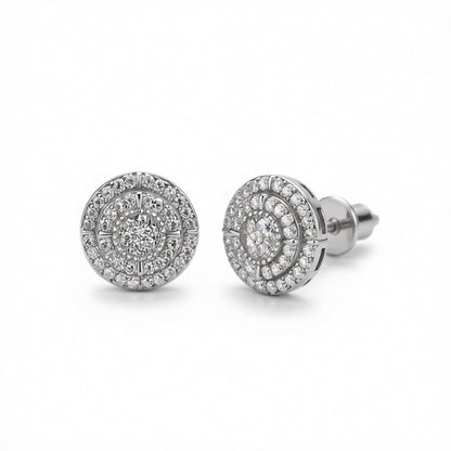 Cubic Zirconia and Silver-Plated Round Stud Earring, silver stud earrings for women, botanical inspired, side view