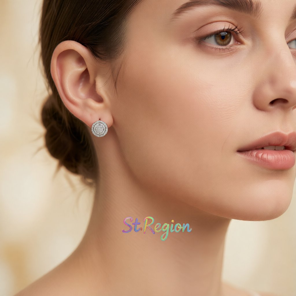 Cubic Zirconia and Silver-Plated Round Stud Earring, silver stud earrings for women, botanical inspired, styled look