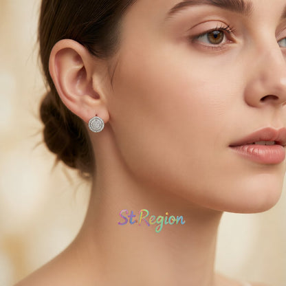 Cubic Zirconia and Silver-Plated Round Stud Earring, silver stud earrings for women, botanical inspired, styled look
