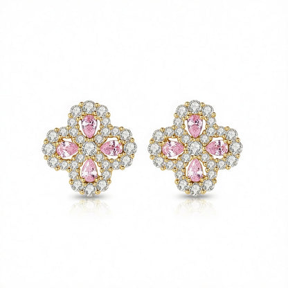 Pink Crystal and Cubic Zirconia 18K Gold-Plated Flower Stud Earrings, cubic zirconia stud earrings for women, side view