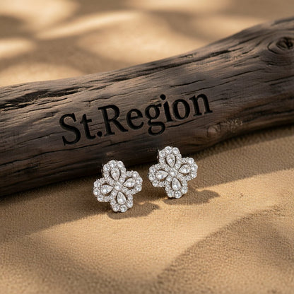 Crystal and Cubic Zirconia Silver-Plated Flower Stud Earrings, silver stud earrings for women, everyday style, front view