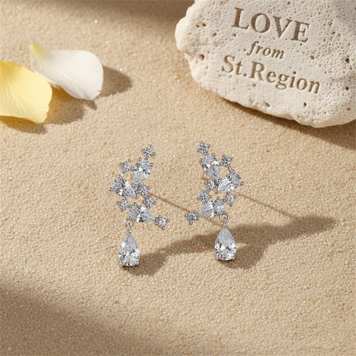 Cubic Zirconia and Crystal Pear-Cut Cluster Drop Earrings, drop earrings for women, botanical inspired, lifestyle look