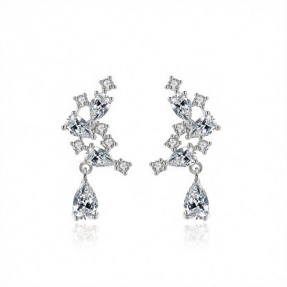 Cubic Zirconia and Crystal Pear-Cut Cluster Drop Earrings, drop earrings for women, botanical inspired, side view