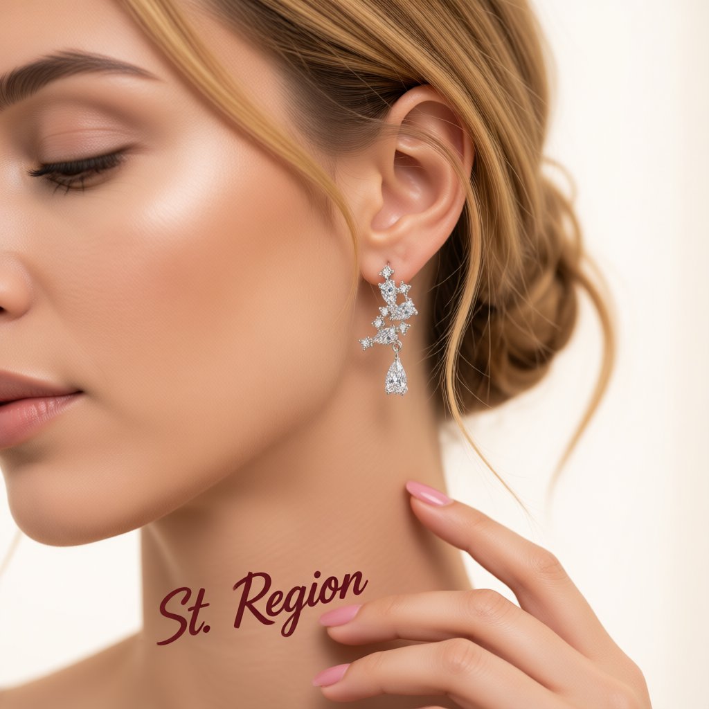 Cubic Zirconia and Crystal Pear-Cut Cluster Drop Earrings, drop earrings for women, botanical inspired, styled look