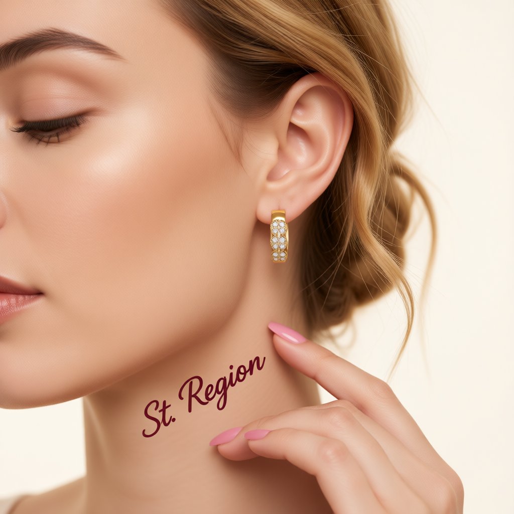 Cubic Zirconia and 18K Gold-Plated Round Huggie Earrings, gold huggie earrings, vintage-inspired design, styled look
