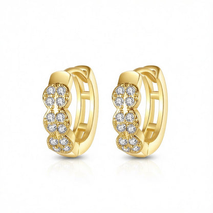 Cubic Zirconia and 18K Gold-Plated Round Huggie Earrings, gold huggie earrings, vintage-inspired design, side view