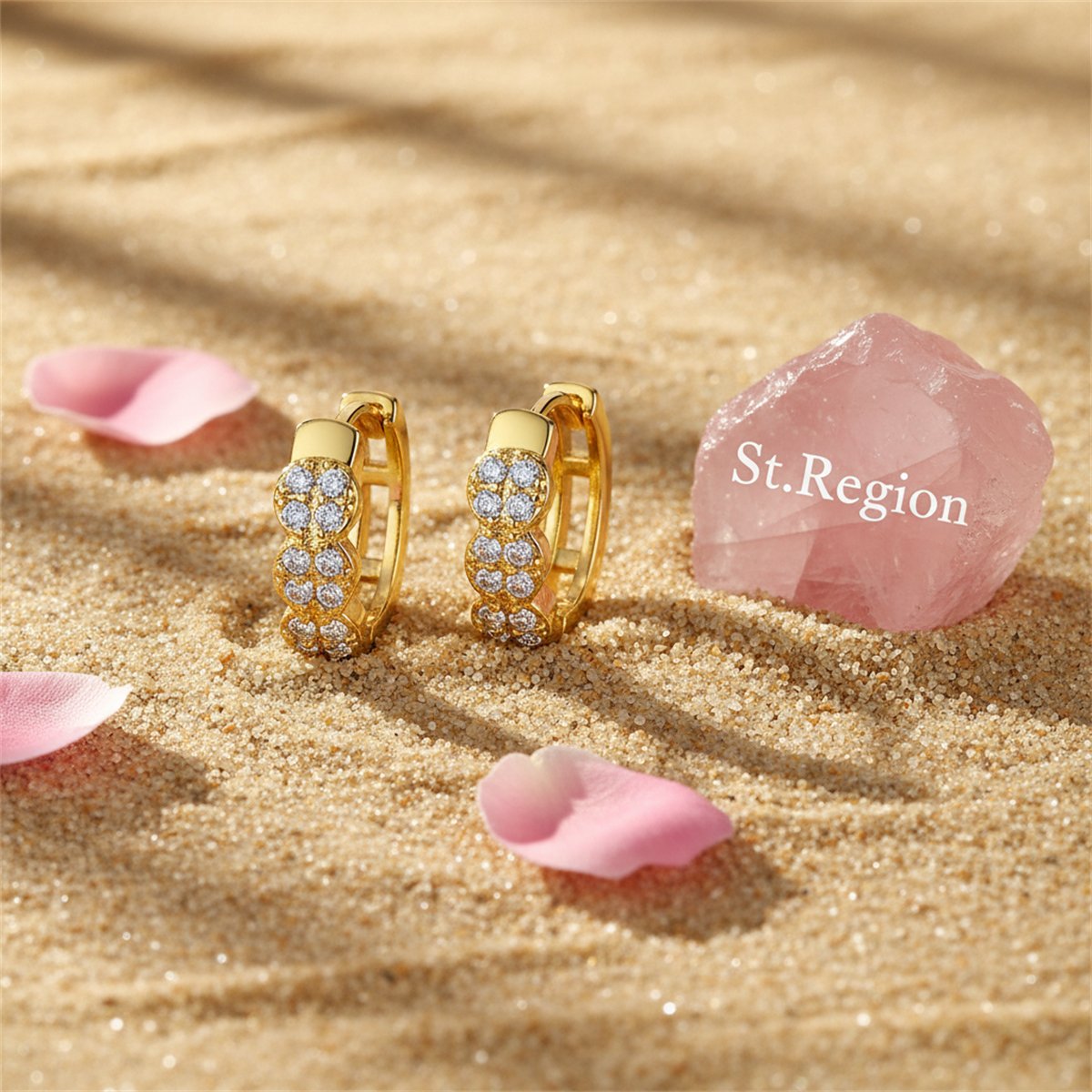 Cubic Zirconia and 18K Gold-Plated Round Huggie Earrings, gold huggie earrings, vintage-inspired design, detail close-up