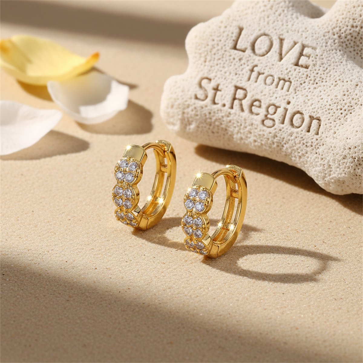 Cubic Zirconia and 18K Gold-Plated Round Huggie Earrings, gold huggie earrings, vintage-inspired design, lifestyle look