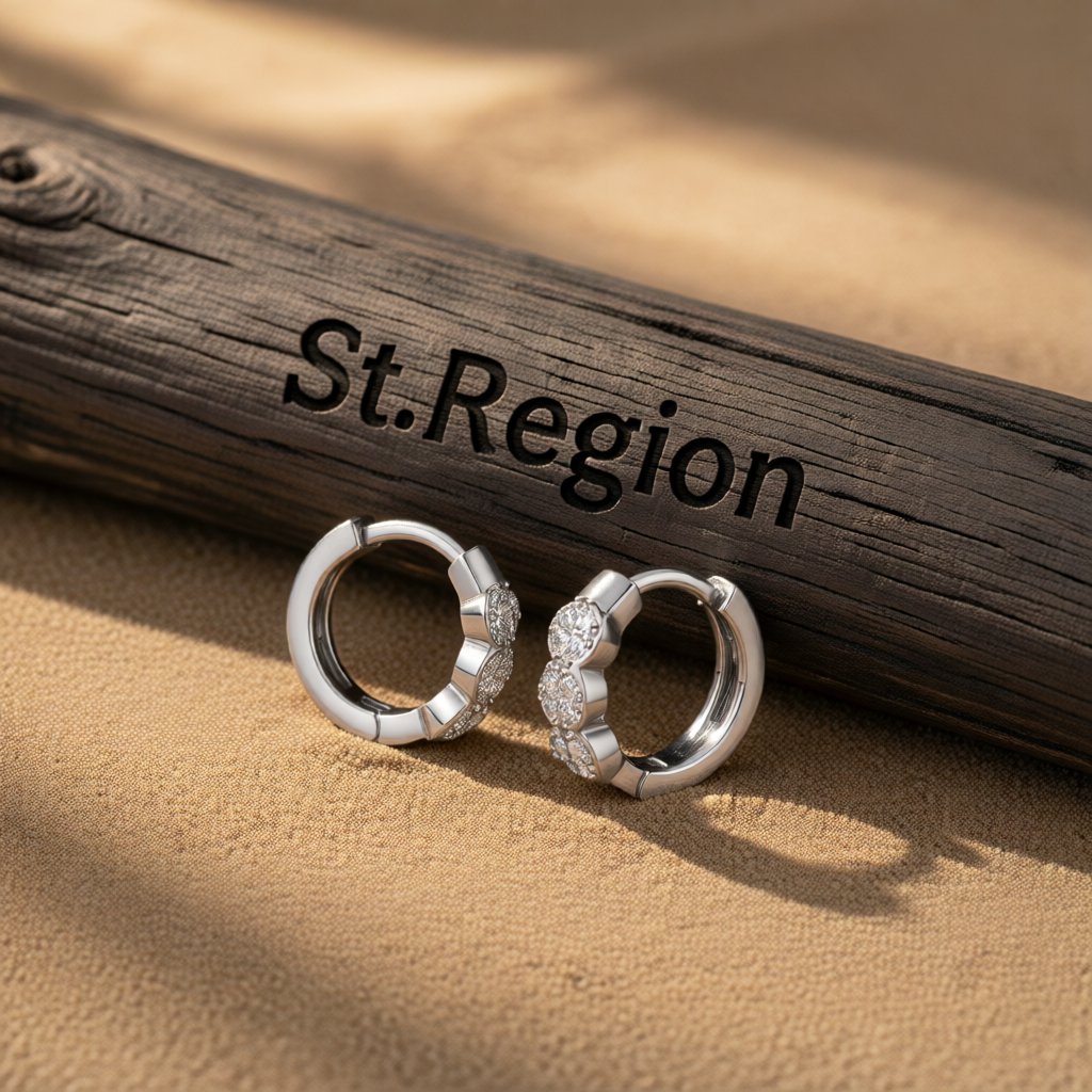 Cubic Zirconia and Silver-Plated Round Huggie Earrings, silver huggie earrings, vintage-inspired design, front view