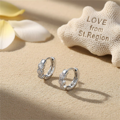 Cubic Zirconia and Silver-Plated Round Huggie Earrings, silver huggie earrings, vintage-inspired design, lifestyle look