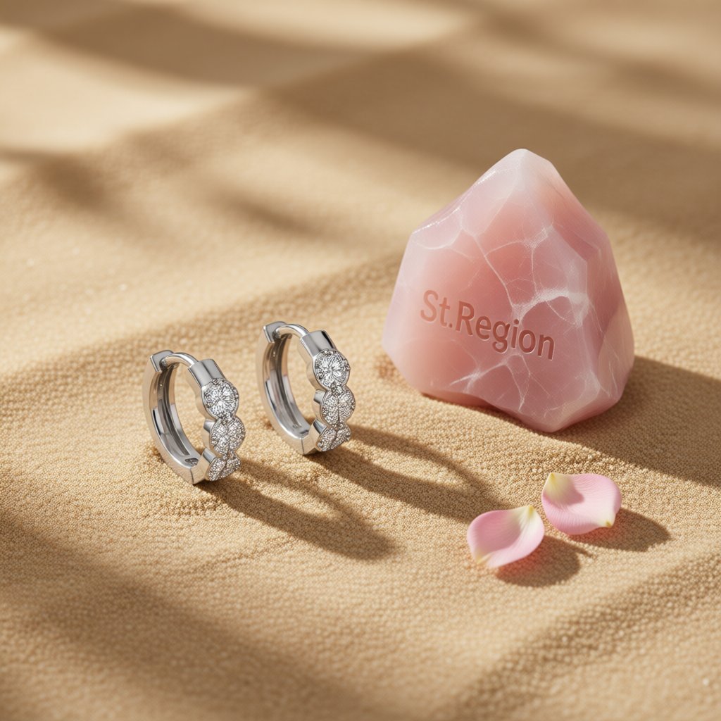 Cubic Zirconia and Silver-Plated Round Huggie Earrings, silver huggie earrings, vintage-inspired design, detail close-up