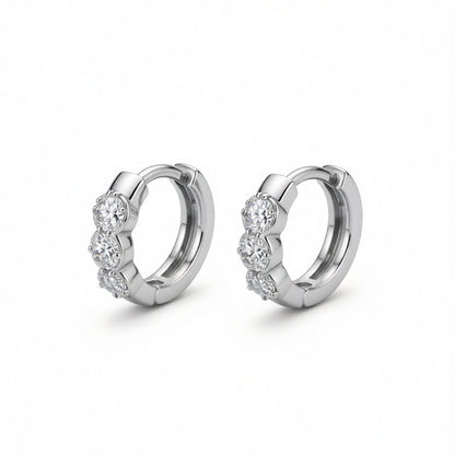 Cubic Zirconia and Silver-Plated Round Huggie Earrings, silver huggie earrings, vintage-inspired design, side view