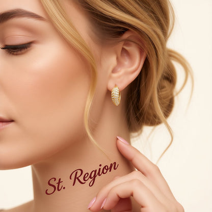 Cubic Zirconia and 18K Gold-Plated Herringbone Huggie Earrings, gold huggie earrings, everyday style, styled look