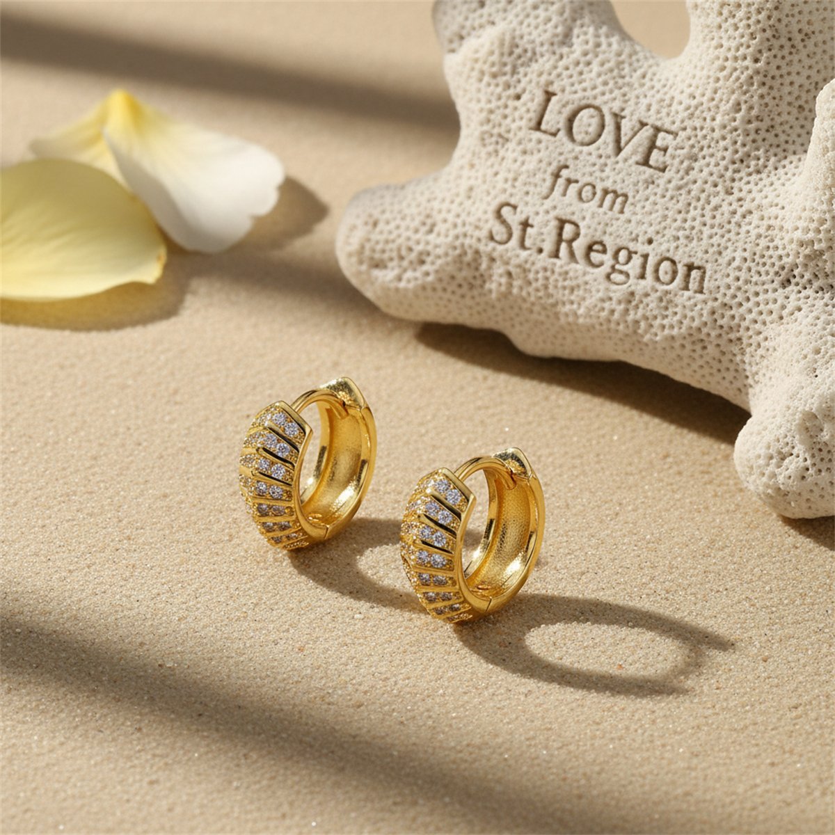 Cubic Zirconia and 18K Gold-Plated Herringbone Huggie Earrings, gold huggie earrings, everyday style, lifestyle look