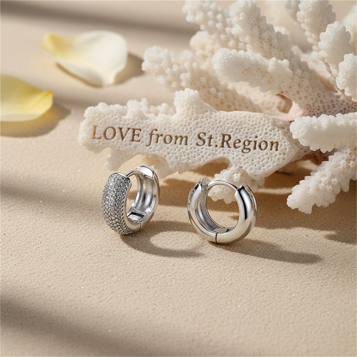 Silver-Plated Textured Huggie Earrings, silver huggie earrings, botanical inspired, lifestyle look