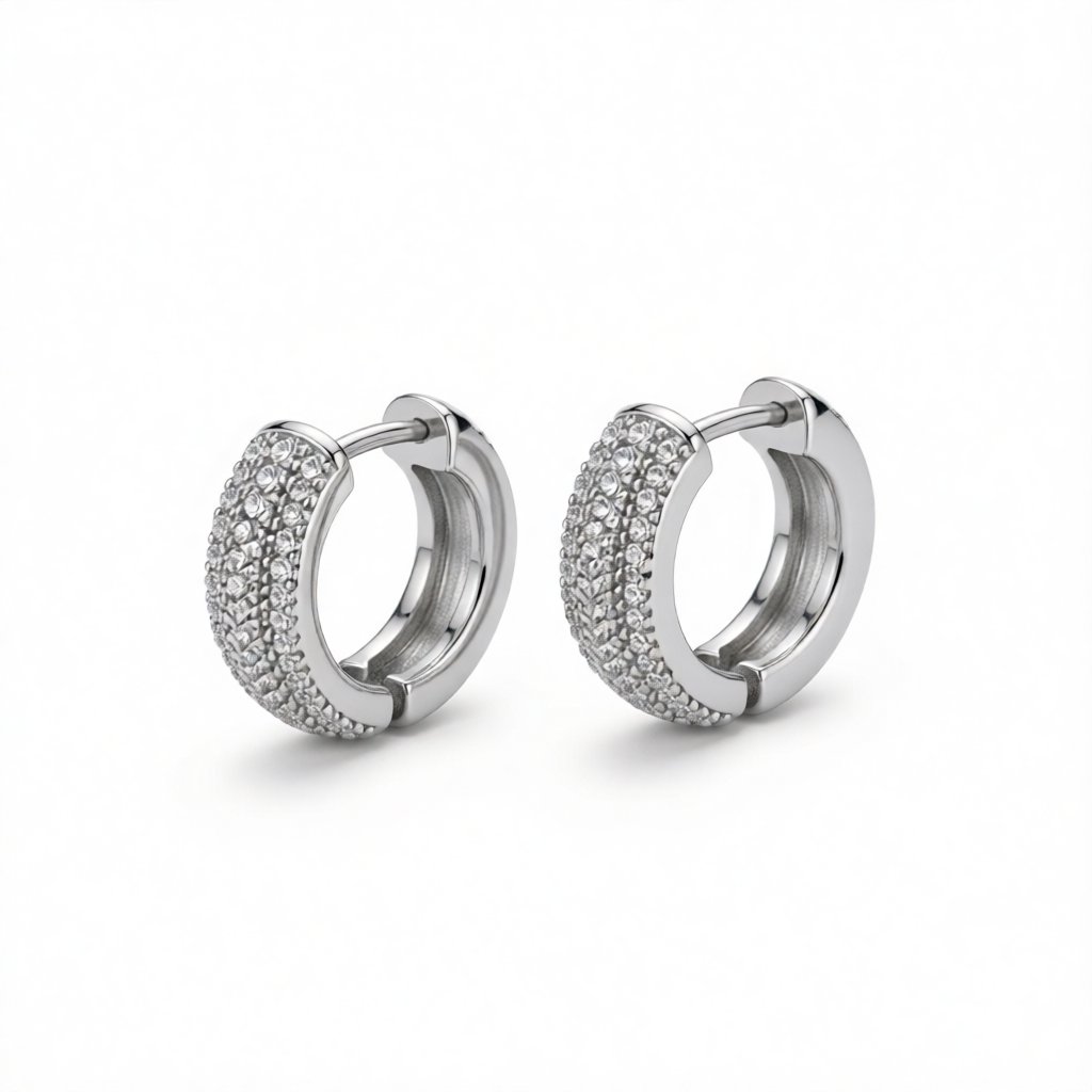 Silver-Plated Textured Huggie Earrings, silver huggie earrings, botanical inspired, side view