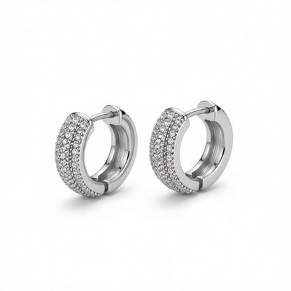 Silver-Plated Textured Huggie Earrings, silver huggie earrings, botanical inspired, side view