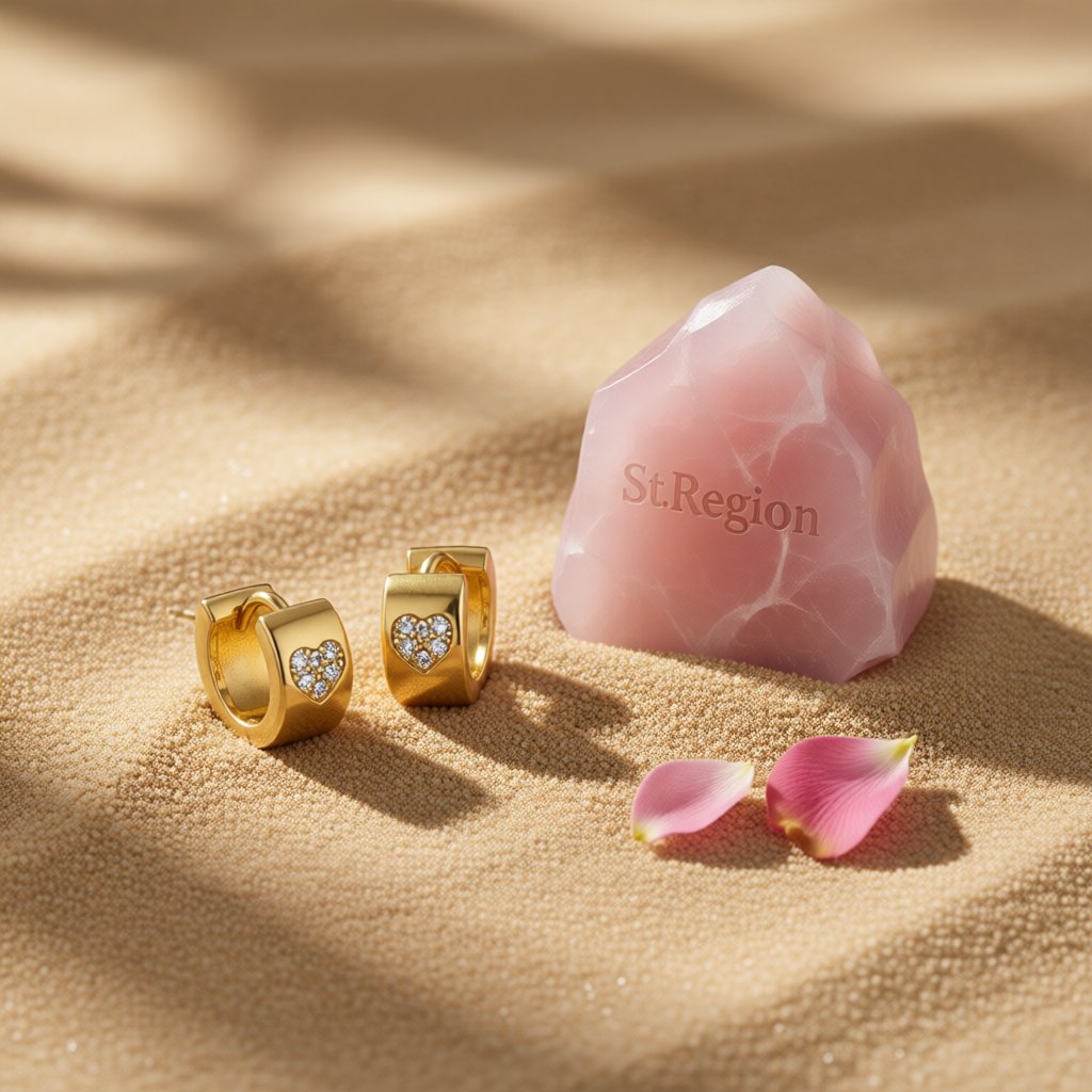 Cubic Zirconia and 18K Gold-Plated Heart Huggie Earrings, gold huggie earrings, everyday style, detail close-up