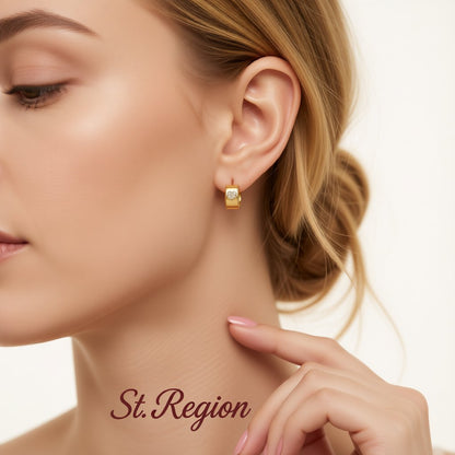 Cubic Zirconia and 18K Gold-Plated Heart Huggie Earrings, gold huggie earrings, everyday style, styled look