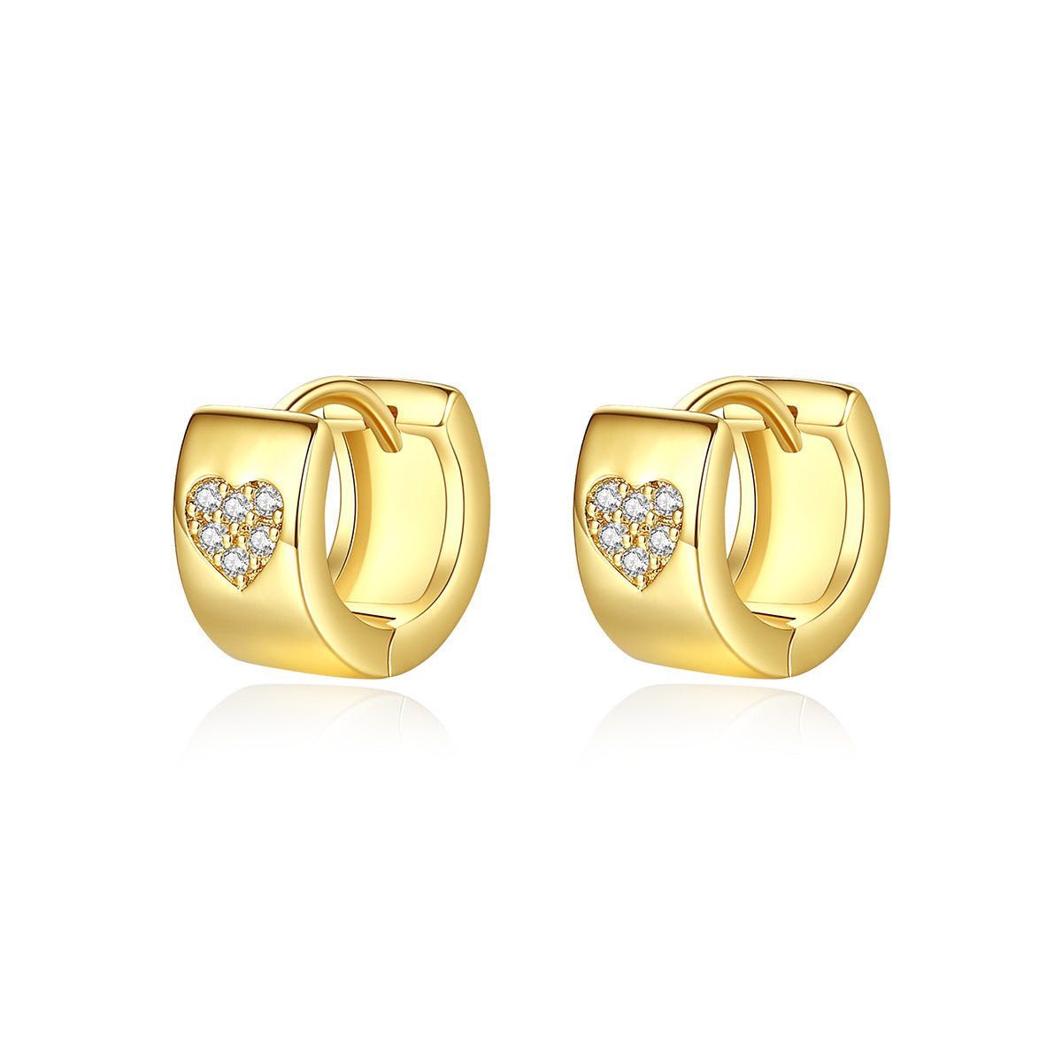 Cubic Zirconia and 18K Gold-Plated Heart Huggie Earrings, gold huggie earrings, everyday style, side view