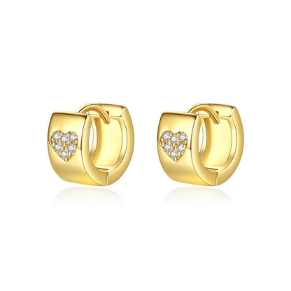 Cubic Zirconia and 18K Gold-Plated Heart Huggie Earrings, gold huggie earrings, everyday style, side view