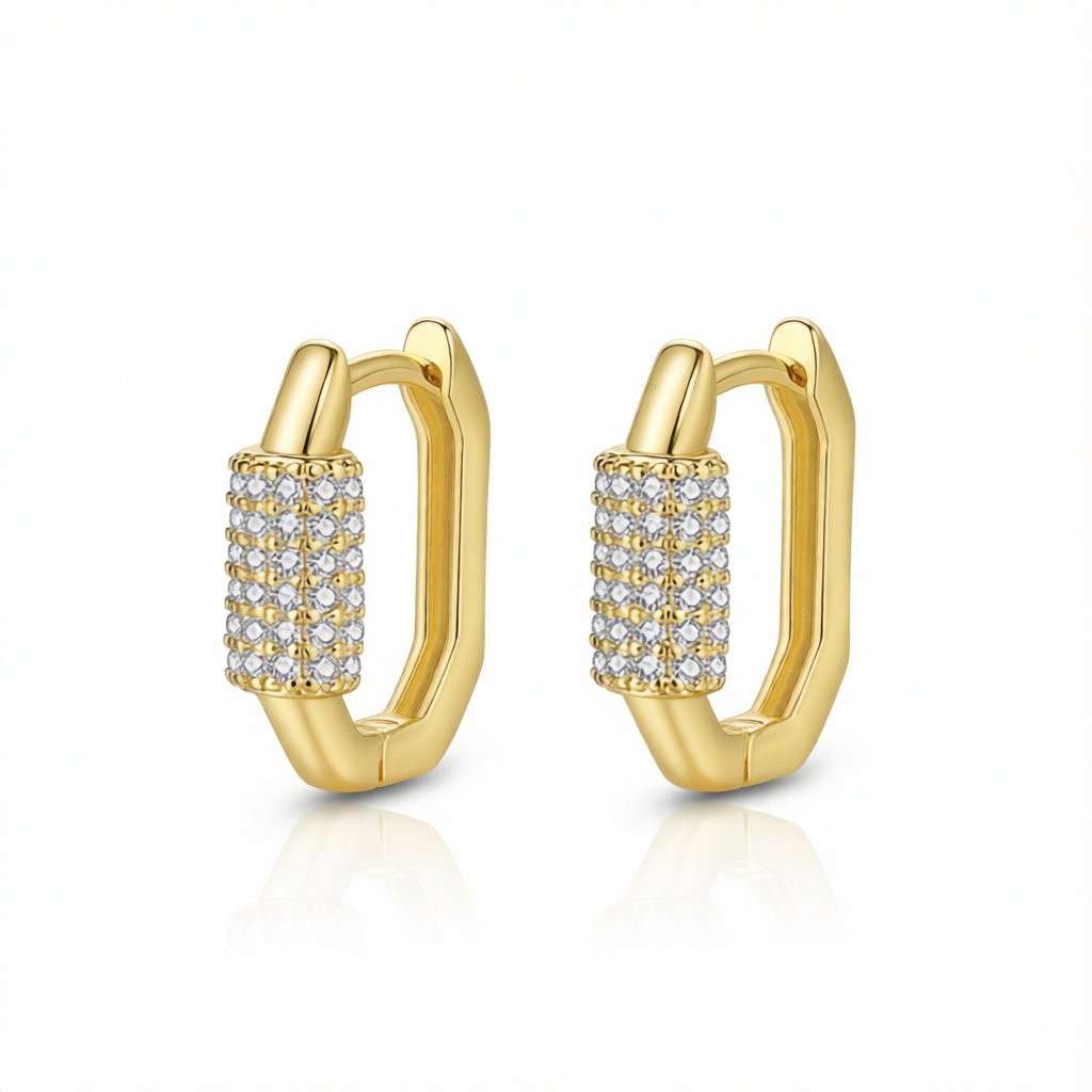 Cubic Zirconia and 18K Gold-Plated Coil Oval Huggie Earrings, gold huggie earrings, vintage-inspired design, side view