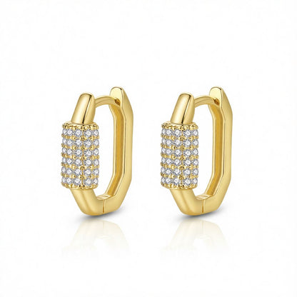 Cubic Zirconia and 18K Gold-Plated Coil Oval Huggie Earrings, gold huggie earrings, vintage-inspired design, side view