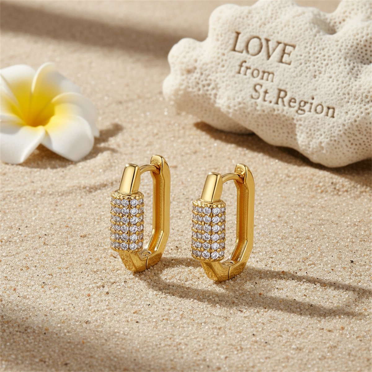 Cubic Zirconia and 18K Gold-Plated Coil Oval Huggie Earrings, gold huggie earrings, vintage-inspired design, lifestyle look