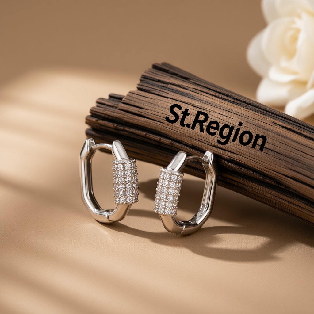 Cubic Zirconia and Silver-Plated Coil Oval Huggie Earrings, silver huggie earrings, vintage-inspired design, front view