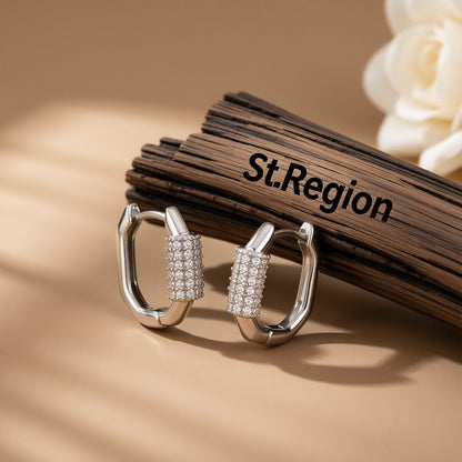 Cubic Zirconia and Silver-Plated Coil Oval Huggie Earrings, silver huggie earrings, vintage-inspired design, front view
