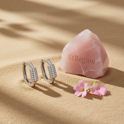 Cubic Zirconia and Silver-Plated Coil Oval Huggie Earrings, silver huggie earrings, vintage-inspired design, detail close-up