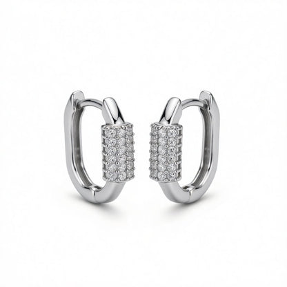 Cubic Zirconia and Silver-Plated Coil Oval Huggie Earrings, silver huggie earrings, vintage-inspired design, side view