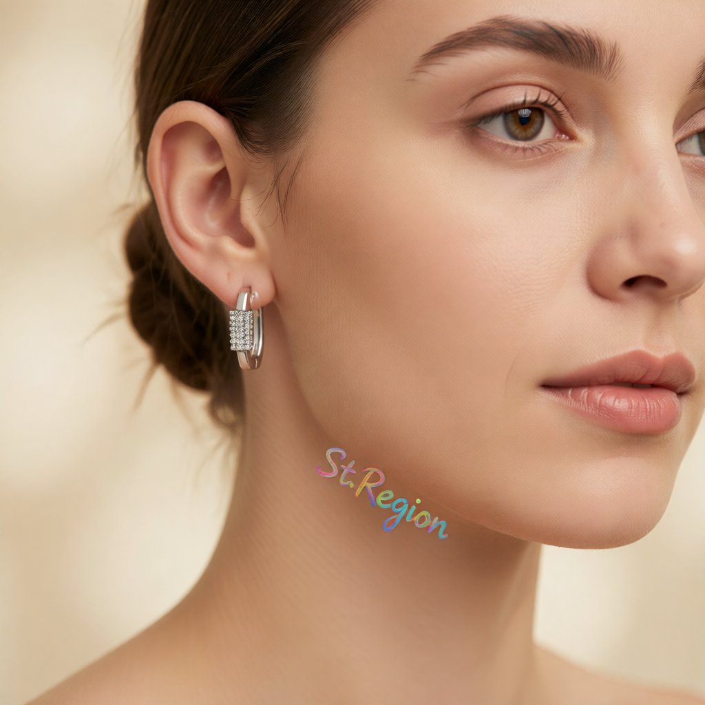 Cubic Zirconia and Silver-Plated Coil Oval Huggie Earrings, silver huggie earrings, vintage-inspired design, styled look