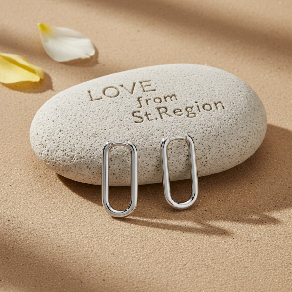 Silver-Plated Smooth Face U-Shape Huggie Earrings, silver huggie earrings, botanical inspired, lifestyle look