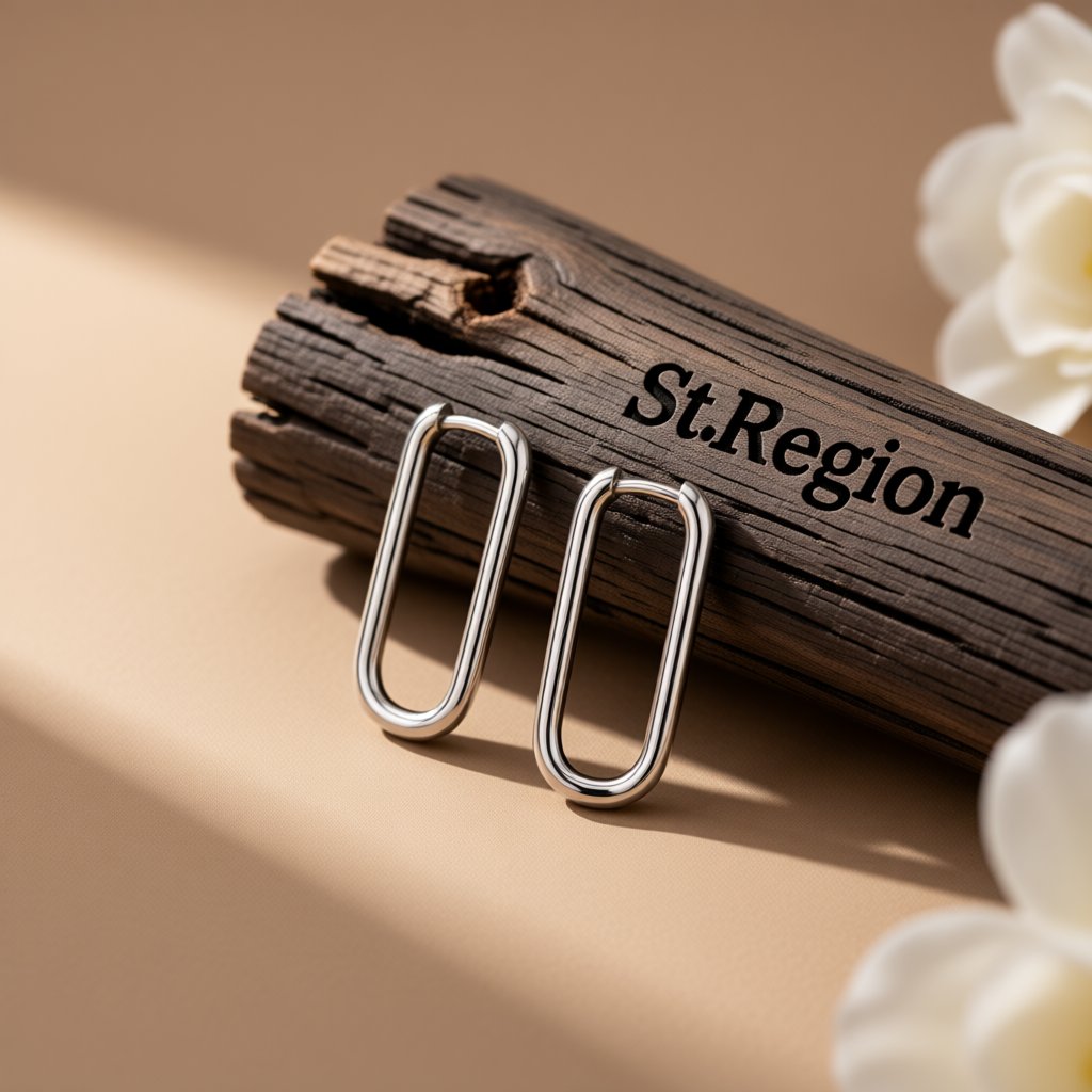 Silver-Plated Smooth Face U-Shape Huggie Earrings, silver huggie earrings, botanical inspired, front view