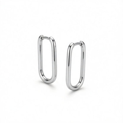 Silver-Plated Smooth Face U-Shape Huggie Earrings, silver huggie earrings, botanical inspired, side view
