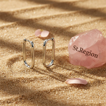 Silver-Plated Smooth Face U-Shape Huggie Earrings, silver huggie earrings, botanical inspired, detail close-up