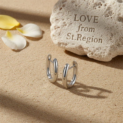 Silver-Plated U-Shape Huggie Earring, silver huggie earrings, elegant gift for her, lifestyle look
