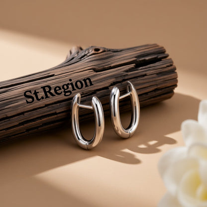 Silver-Plated U-Shape Huggie Earring, silver huggie earrings, elegant gift for her, front view