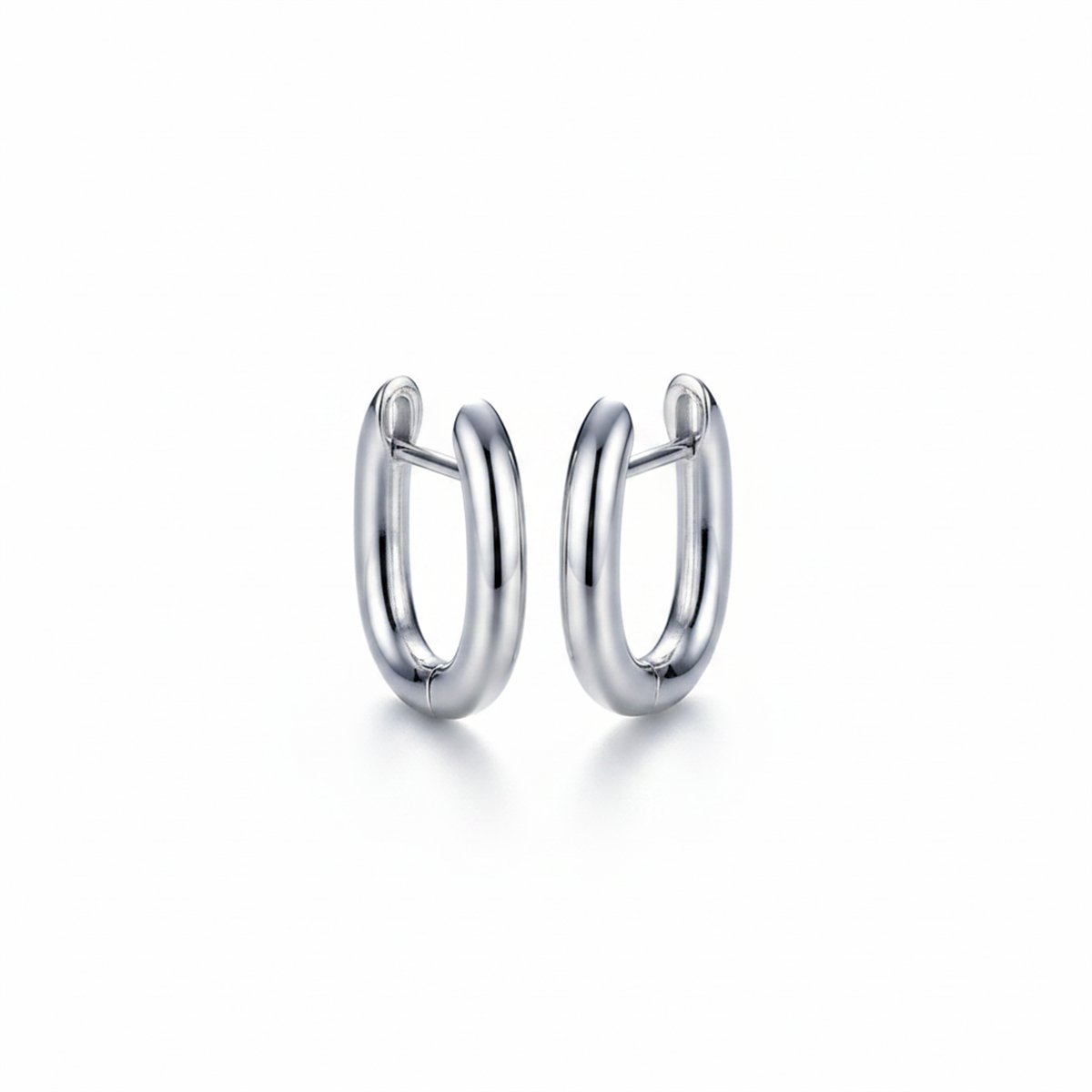 Silver-Plated U-Shape Huggie Earring, silver huggie earrings, elegant gift for her, side view