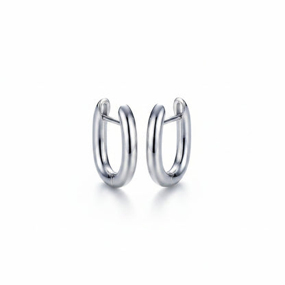 Silver-Plated U-Shape Huggie Earring, silver huggie earrings, elegant gift for her, side view
