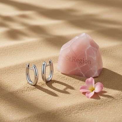 Silver-Plated U-Shape Huggie Earring, silver huggie earrings, elegant gift for her, detail close-up