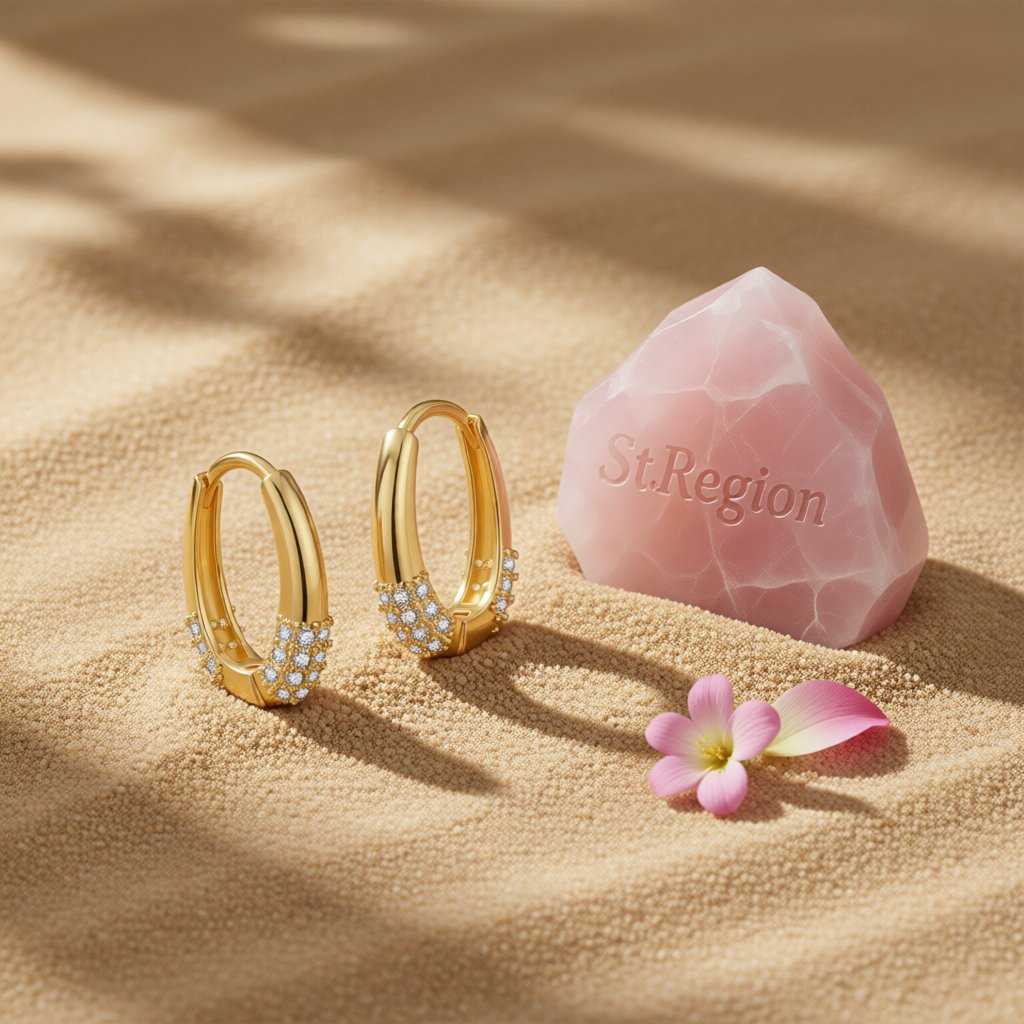 Cubic Zirconia and 18K Gold-Plated Teardrop Huggie Earrings, gold huggie earrings, vintage-inspired design, detail close-up