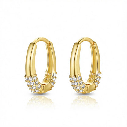 Cubic Zirconia and 18K Gold-Plated Teardrop Huggie Earrings, gold huggie earrings, vintage-inspired design, side view