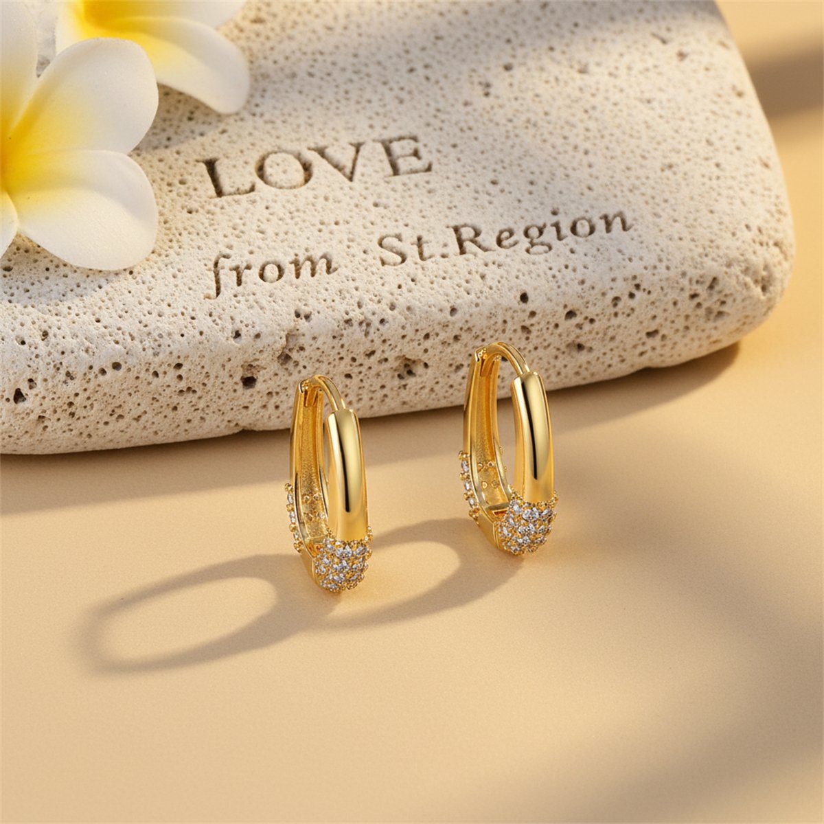 Cubic Zirconia and 18K Gold-Plated Teardrop Huggie Earrings, gold huggie earrings, vintage-inspired design, lifestyle look