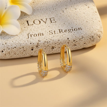 Cubic Zirconia and 18K Gold-Plated Teardrop Huggie Earrings, gold huggie earrings, vintage-inspired design, lifestyle look