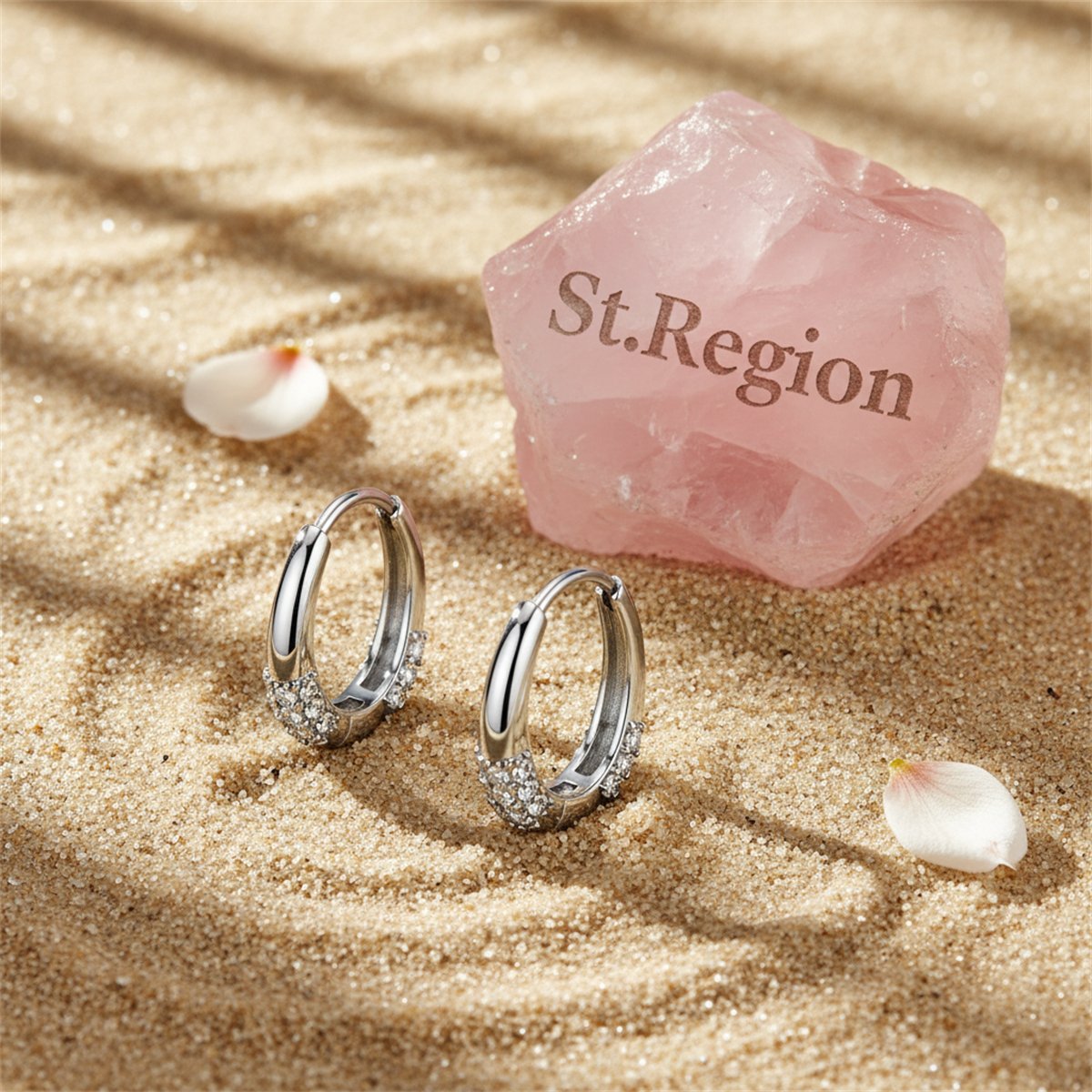 Cubic Zirconia and Silver-Plated Drop-Shape Huggie Earrings, silver huggie earrings, everyday style, detail close-up