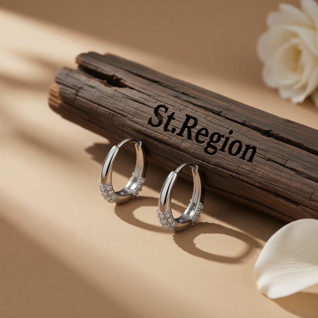 Cubic Zirconia and Silver-Plated Drop-Shape Huggie Earrings, silver huggie earrings, everyday style, front view