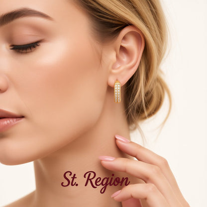 Cubic Zirconia and 18K Gold-Plated Huggie Earrings, gold huggie earrings, dainty minimalist design, styled look